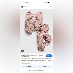 GAP Pink Disney Bambi Pajama Set